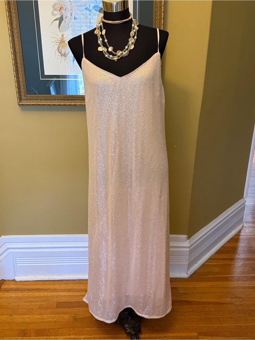 H&M Shimmery Blush Pink Slip Maxi Dress